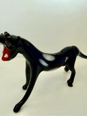 Vintage Miniature Blown Art Glass Black Panther Figurine 4”
